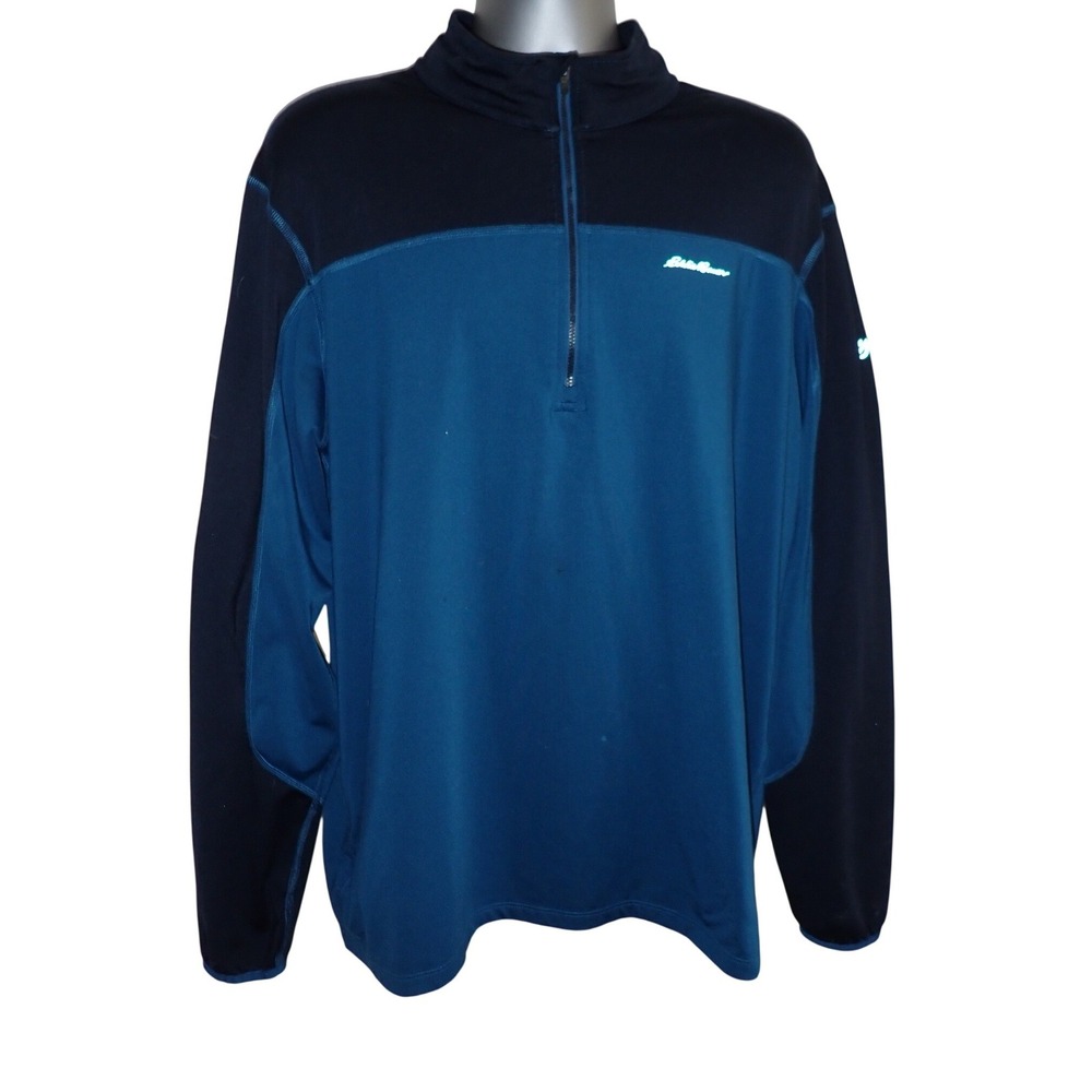 Eddie Bauer Men's Active 1/4 Zip Pullover Colorblock Fleece Jacket Blue TXL